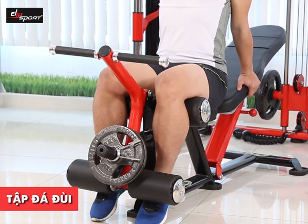 bài tập đá đùi với giàn tạ đa năng