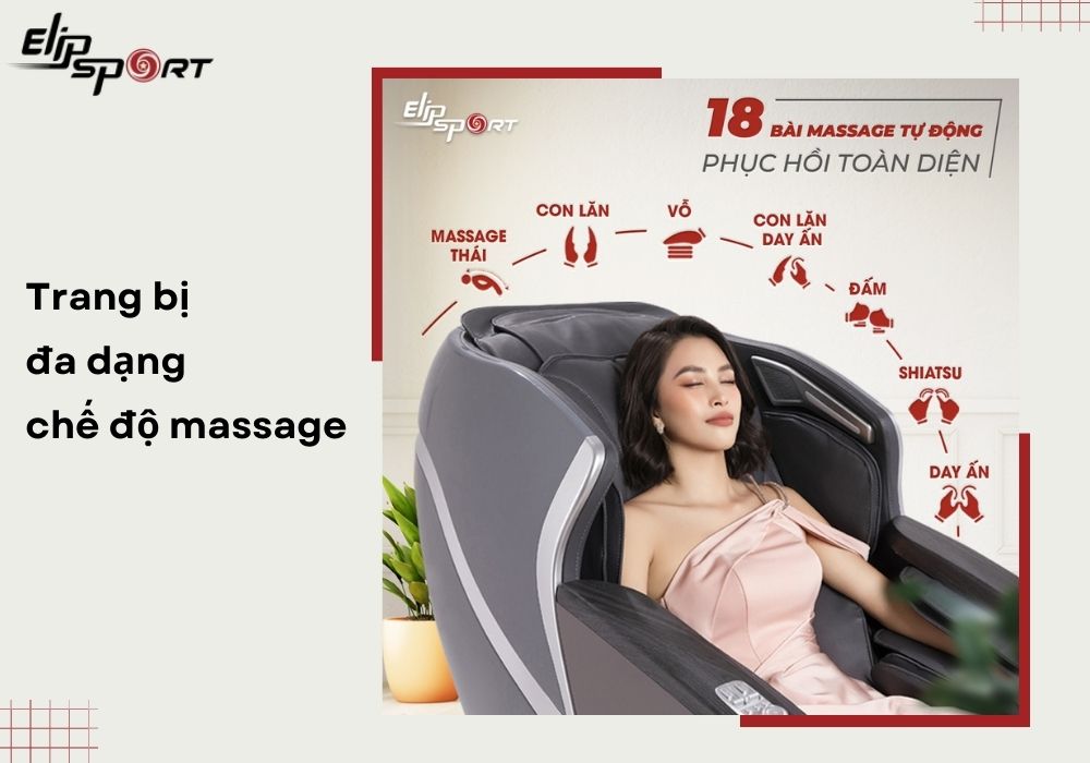 Ghế massage được trang bị đa dạng chế độ massage