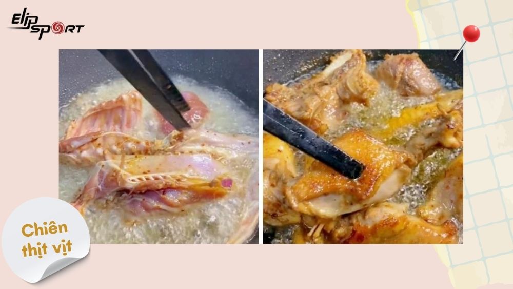 Chiên thịt vịt đến khi vàng đều