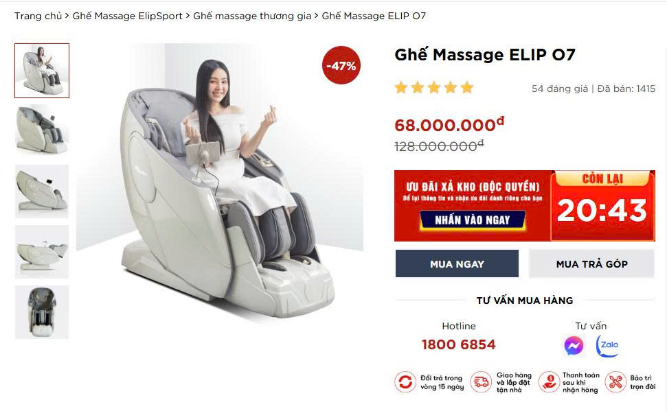 Đánh giá 5 sao của khách hàng trên Website của Elipsport